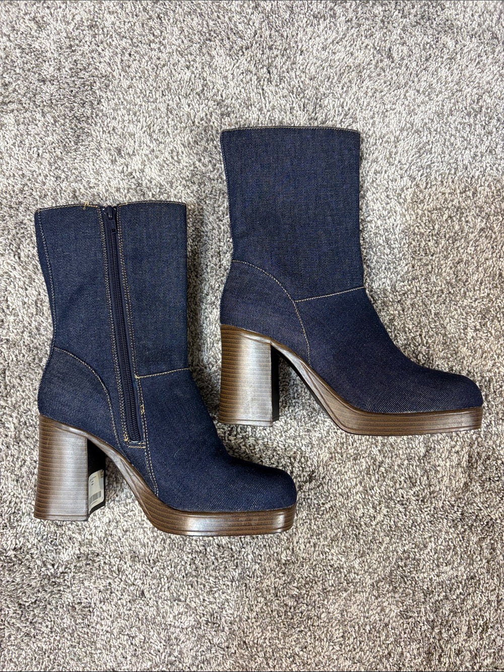 Denim Mid-Calf Women's Boots in Dark Blue